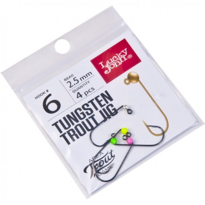 Джиг-головки LUCKY JOHN AREA TROUT GAME вольфрамовые 02.5мм крючок 004 4шт. (цвет: Silver, Pink, Green, Yellow) LJTATG025-SPGY